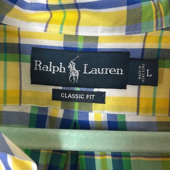Ralph Lauren Classic Fit Plaid Oxford Shirt Yellow Blue Green Button Down L - Picture 3 of 8